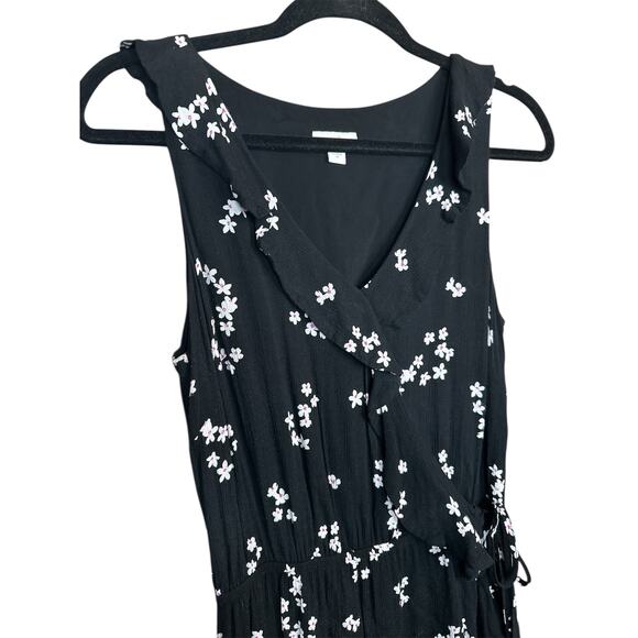 J Jill Black White V-Neck Floral Print Short Sleeve Side Slit Maxi Dress Size XS - Picture 2 of 7